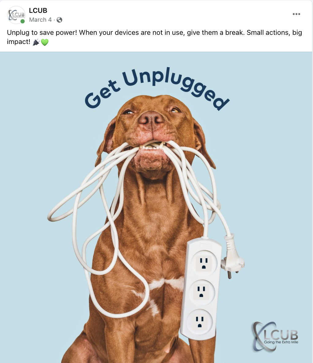 LCUB "Get Unplugged" social media post